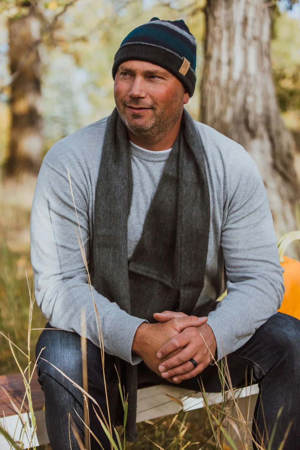 Blue Stripe Reversible Alpaca Beanie