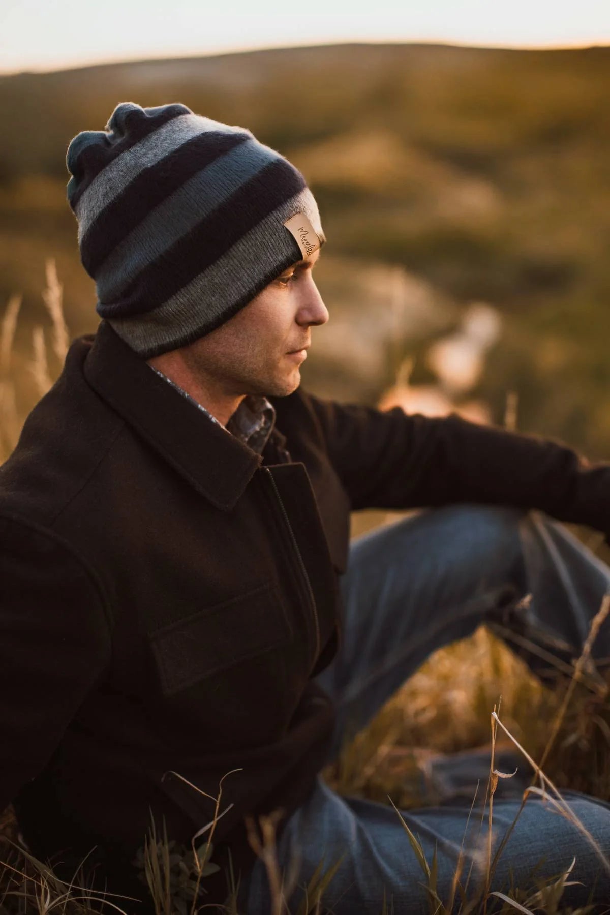 Blue Stripe Reversible Alpaca Beanie