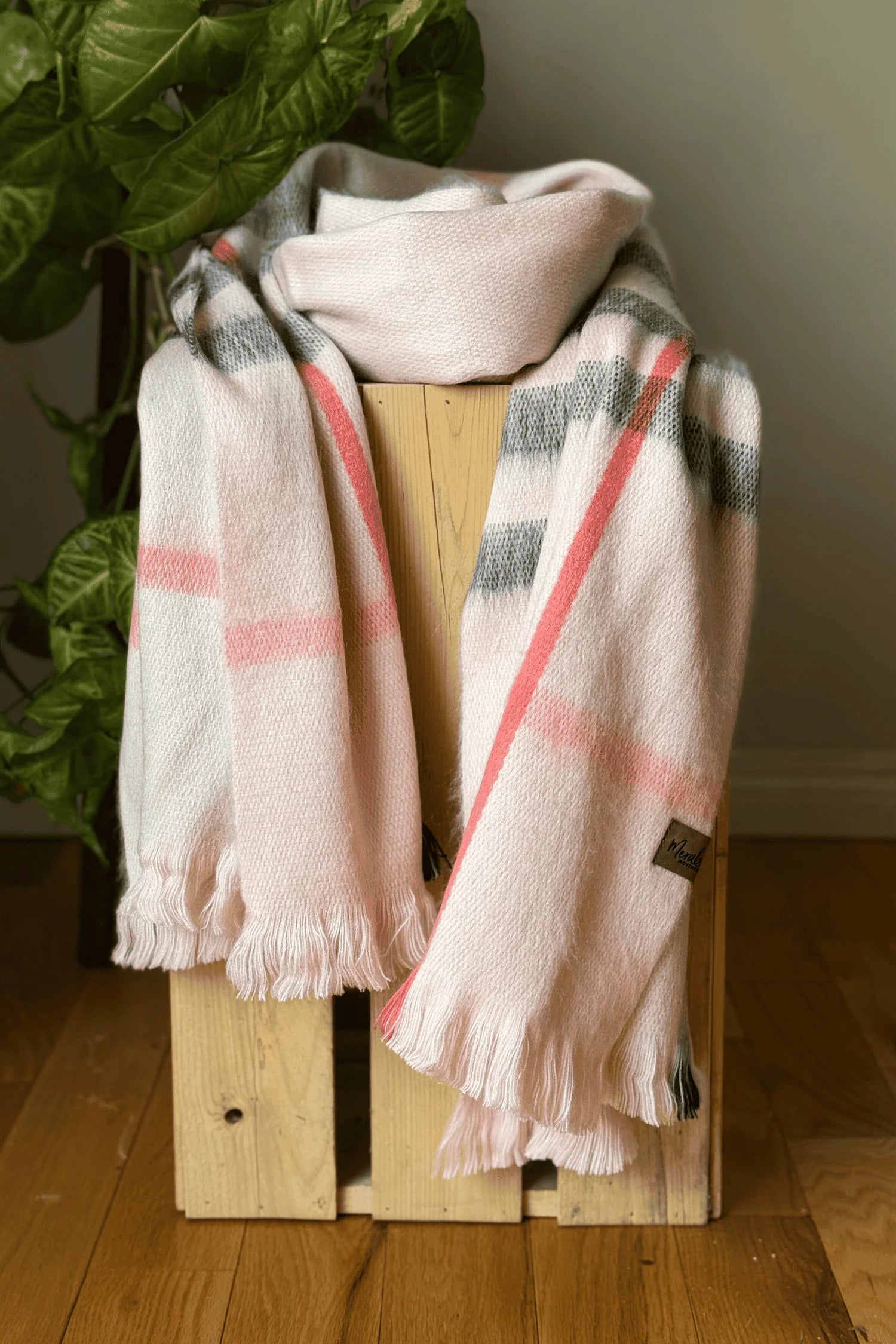 Cherry Blossom Metro Plaid Alpaca Blanket Scarf