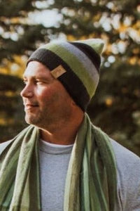 Green Striped Reversible Alpaca Beanie
